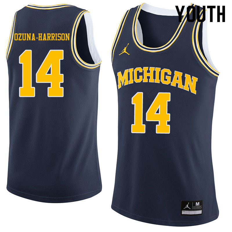 Youth #14 Rico Ozuna-Harrison Michigan Wolverines College Basketball Jerseys Sale-Navy